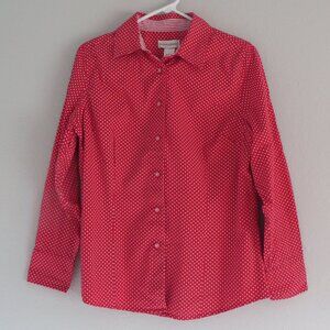 Drappers and Samons Shirt Size M Red/White Polka Dot Button Down Long Sleeves